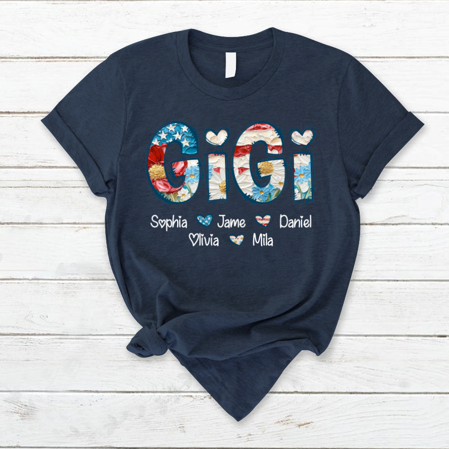 Daisy Flower America Flag Gigi And Grandkids Personalized 4th of July Gift Shirt