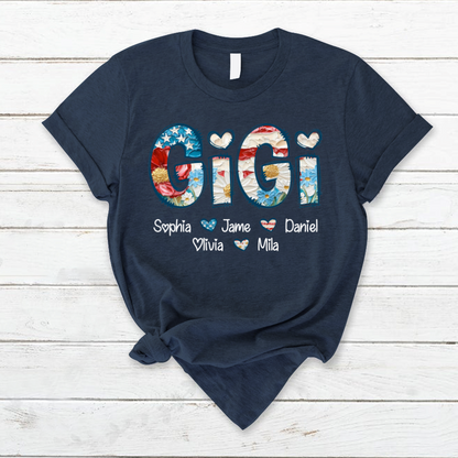 Daisy Flower America Flag Gigi And Grandkids Personalized 4th of July Gift Shirt