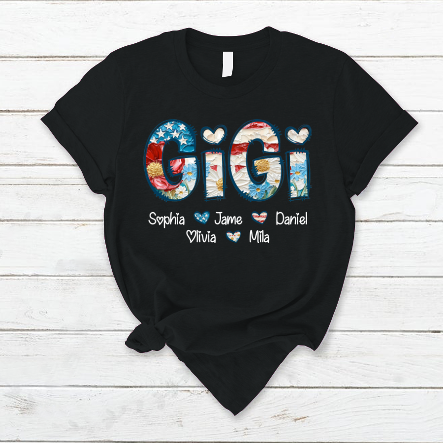 Daisy Flower America Flag Gigi And Grandkids Personalized 4th of July Gift Shirt