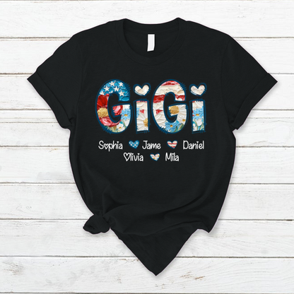 Daisy Flower America Flag Gigi And Grandkids Personalized 4th of July Gift Shirt