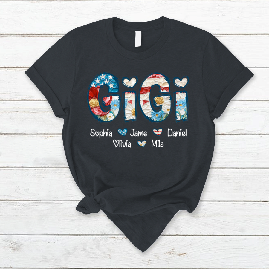 Daisy Flower America Flag Gigi And Grandkids Personalized 4th of July Gift Shirt