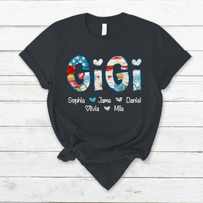 Daisy Flower America Flag Gigi And Grandkids Personalized 4th of July Gift Shirt