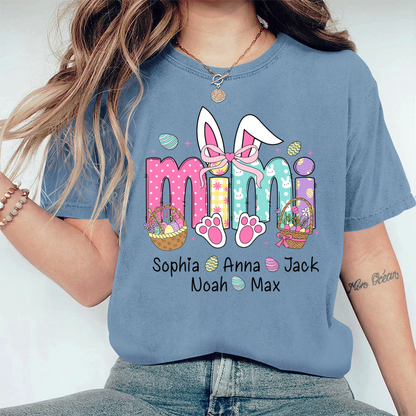 Easter Bunny Coquette Bow Gift For Family, Custom Grandma And Kids Comfort Colors T-Shirt