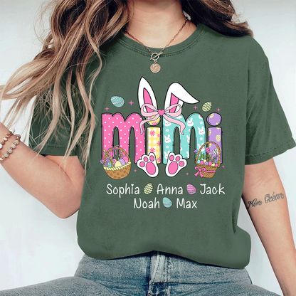 Easter Bunny Coquette Bow Gift For Family, Custom Grandma And Kids Comfort Colors T-Shirt