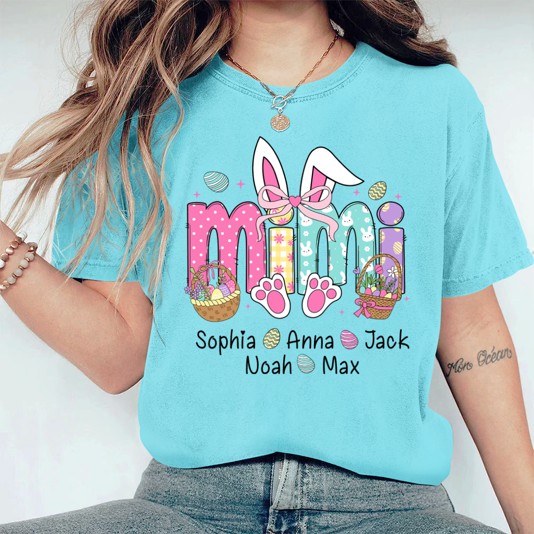 Easter Bunny Coquette Bow Gift For Family, Custom Grandma And Kids Comfort Colors T-Shirt