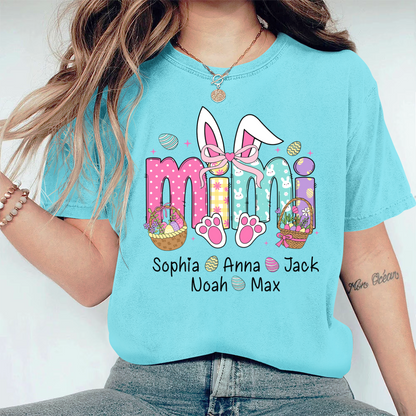 Easter Bunny Coquette Bow Gift For Family, Custom Grandma And Kids Comfort Colors T-Shirt