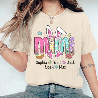 Easter Bunny Coquette Bow Gift For Family, Custom Grandma And Kids Comfort Colors T-Shirt