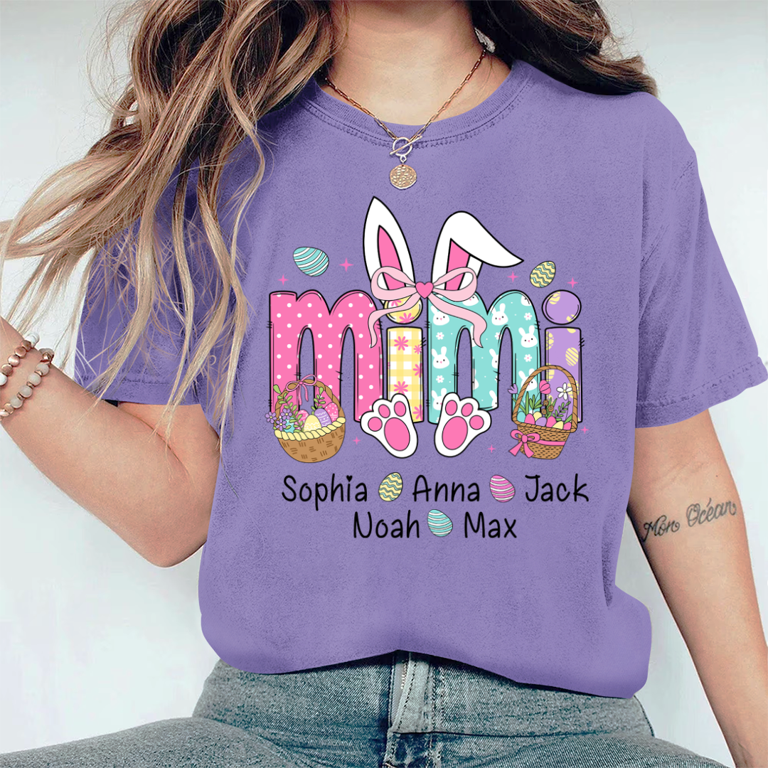 Easter Bunny Coquette Bow Gift For Family, Custom Grandma And Kids Comfort Colors T-Shirt