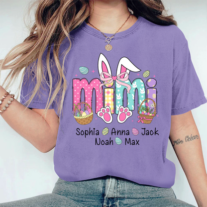 Easter Bunny Coquette Bow Gift For Family, Custom Grandma And Kids Comfort Colors T-Shirt