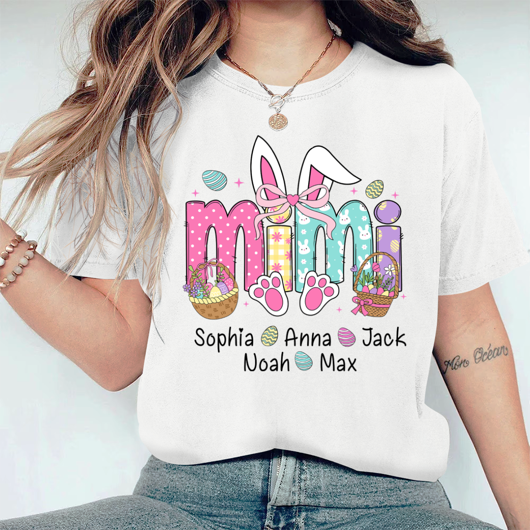 Easter Bunny Coquette Bow Gift For Family, Custom Grandma And Kids Comfort Colors T-Shirt