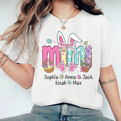Easter Bunny Coquette Bow Gift For Family, Custom Grandma And Kids Comfort Colors T-Shirt