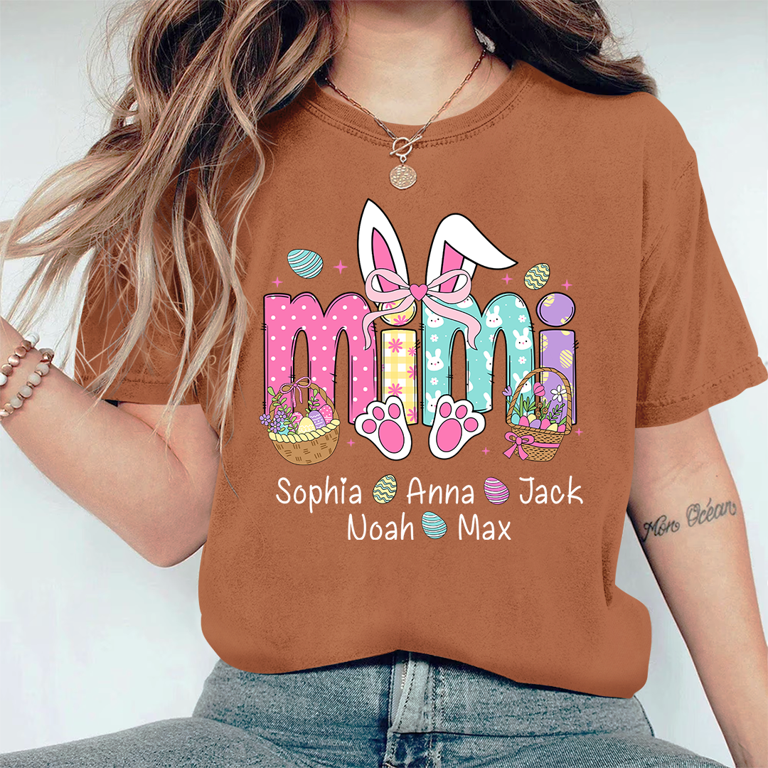 Easter Bunny Coquette Bow Gift For Family, Custom Grandma And Kids Comfort Colors T-Shirt