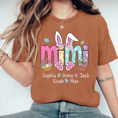 Easter Bunny Coquette Bow Gift For Family, Custom Grandma And Kids Comfort Colors T-Shirt