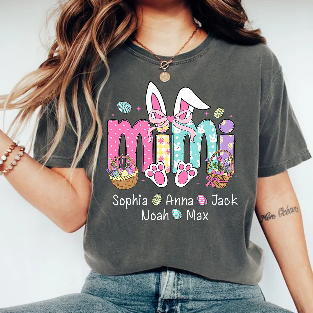 Easter Bunny Coquette Bow Gift For Family, Custom Grandma And Kids Comfort Colors T-Shirt