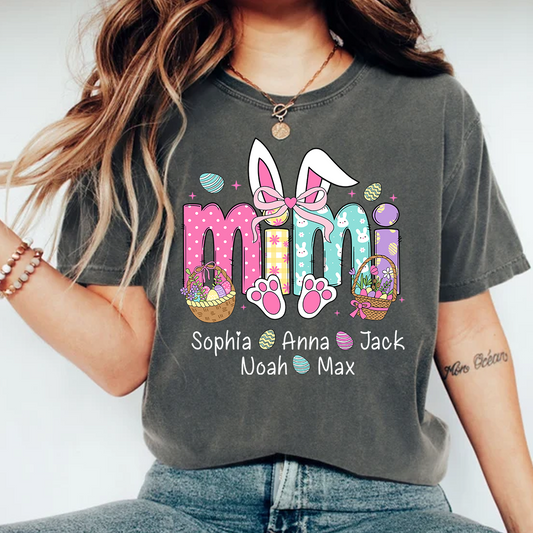 Easter Bunny Coquette Bow Gift For Family, Custom Grandma And Kids Comfort Colors T-Shirt