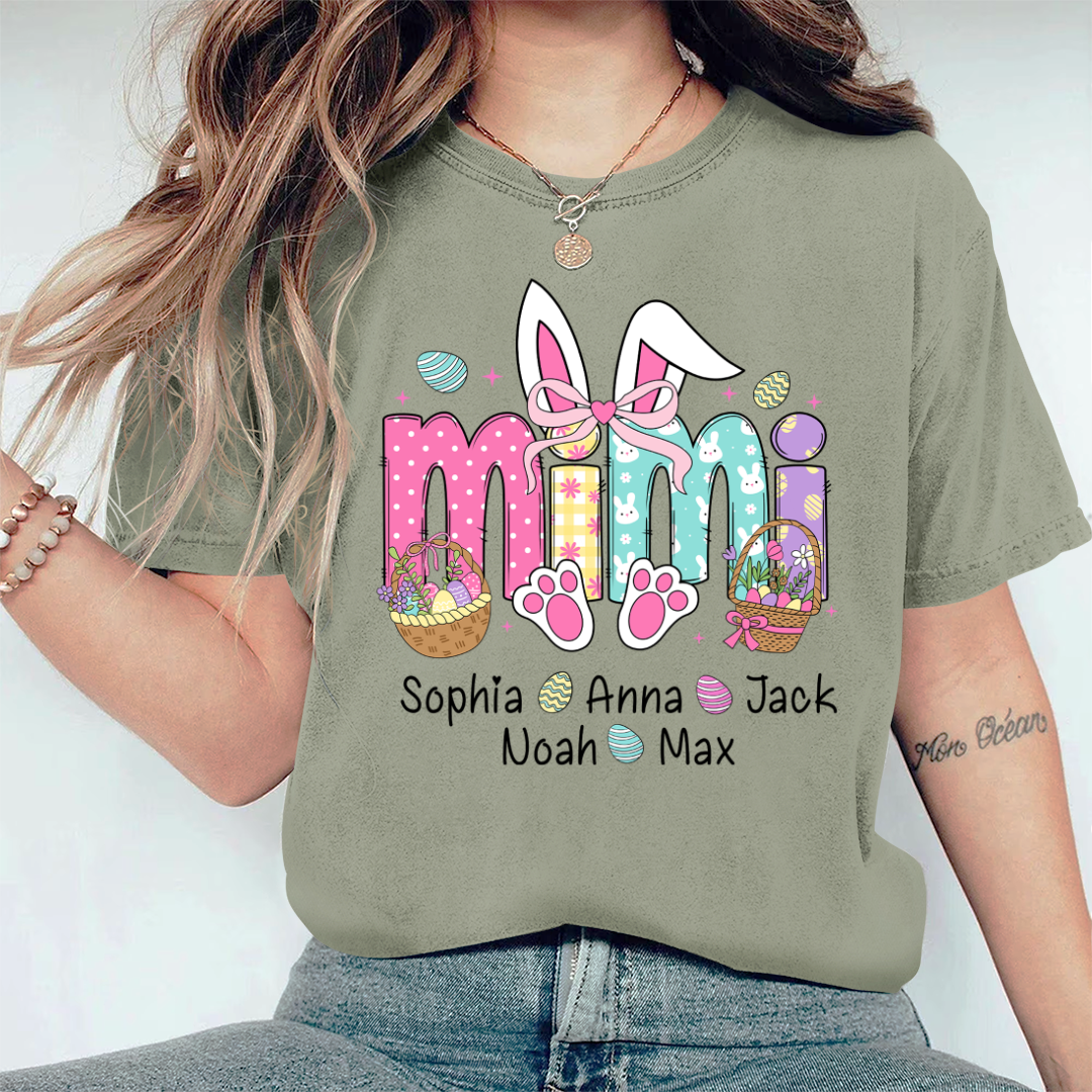 Easter Bunny Coquette Bow Gift For Family, Custom Grandma And Kids Comfort Colors T-Shirt