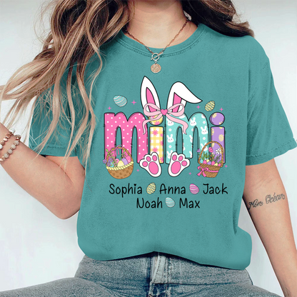 Easter Bunny Coquette Bow Gift For Family, Custom Grandma And Kids Comfort Colors T-Shirt