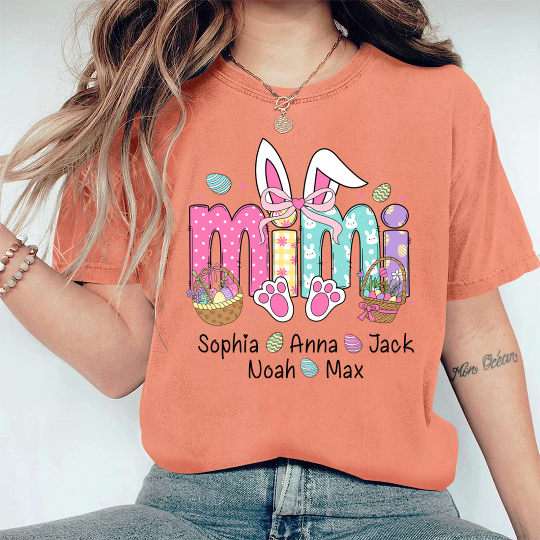 Easter Bunny Coquette Bow Gift For Family, Custom Grandma And Kids Comfort Colors T-Shirt