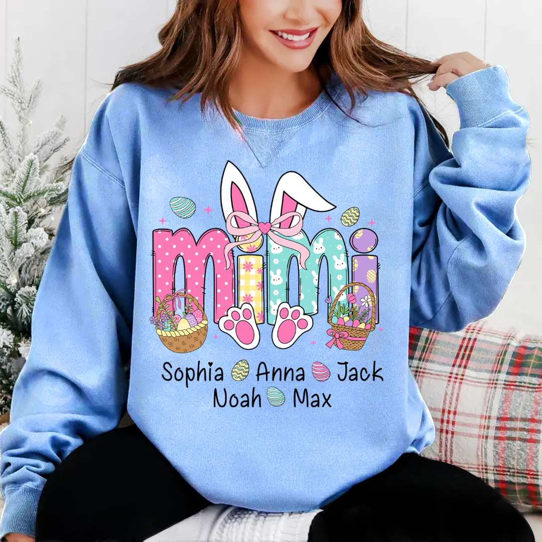 Easter Bunny Coquette Bow Gift For Family, Custom Grandma And Kids Crewneck Sweatshirt