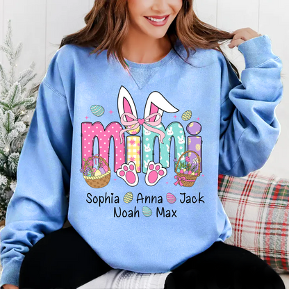 Easter Bunny Coquette Bow Gift For Family, Custom Grandma And Kids Crewneck Sweatshirt