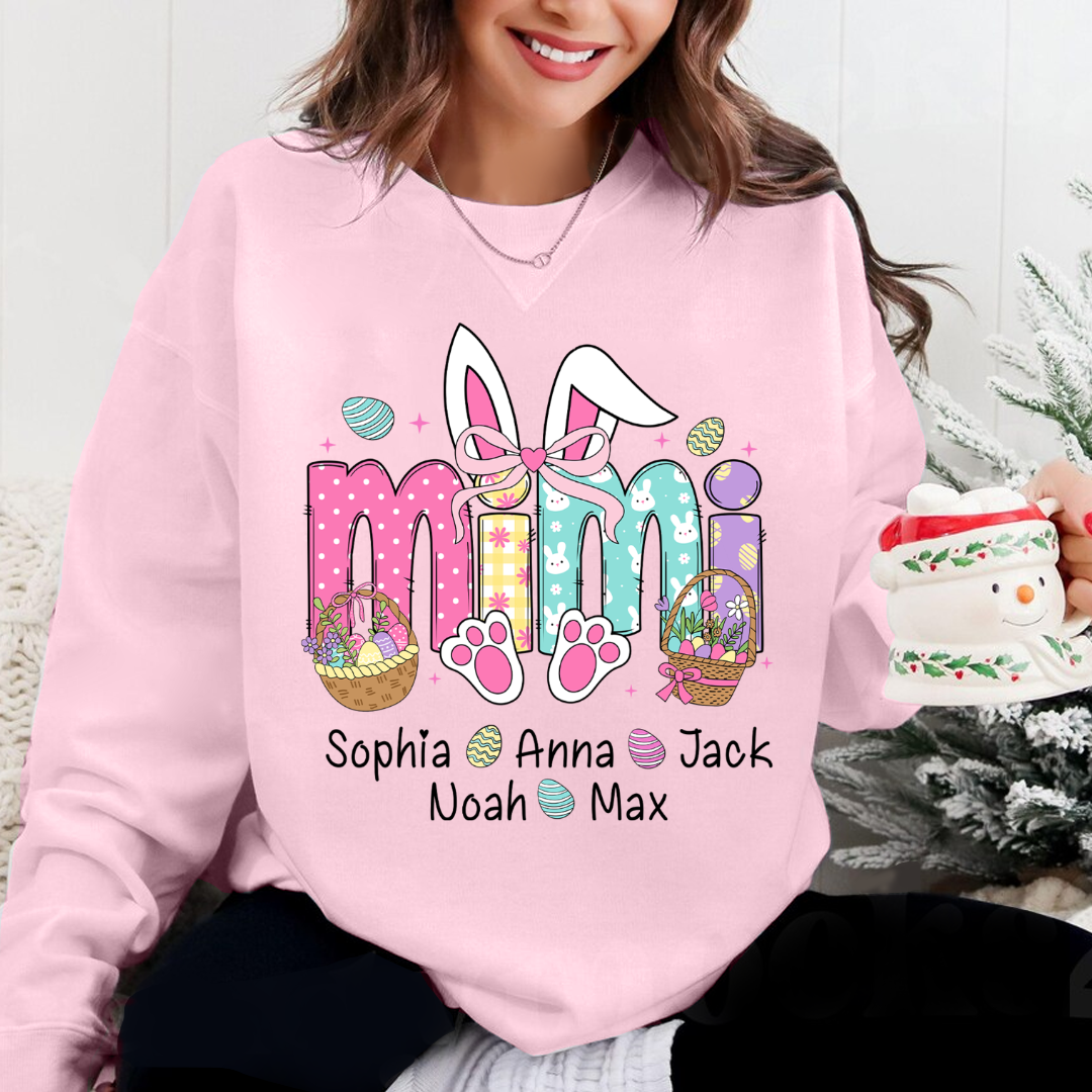 Easter Bunny Coquette Bow Gift For Family, Custom Grandma And Kids Crewneck Sweatshirt
