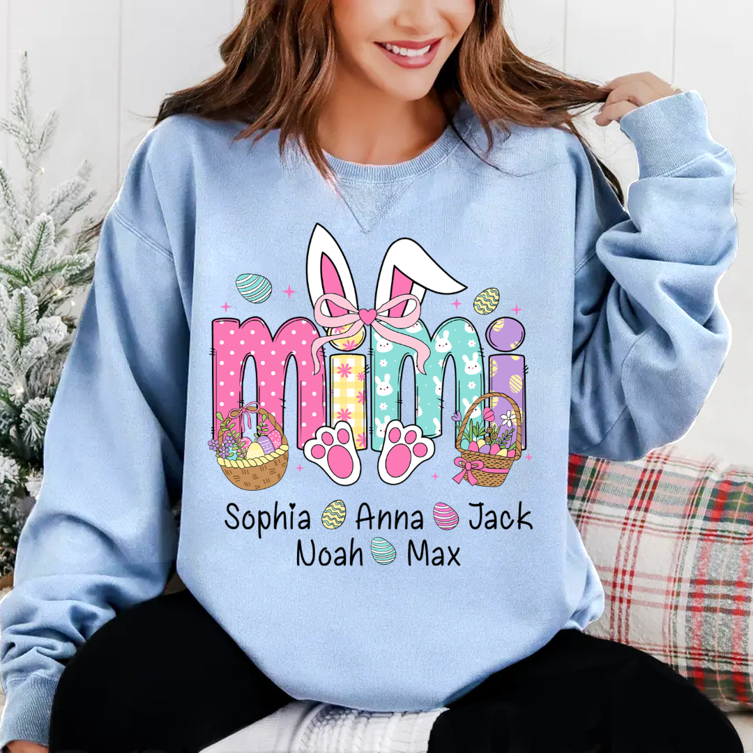 Easter Bunny Coquette Bow Gift For Family, Custom Grandma And Kids Crewneck Sweatshirt