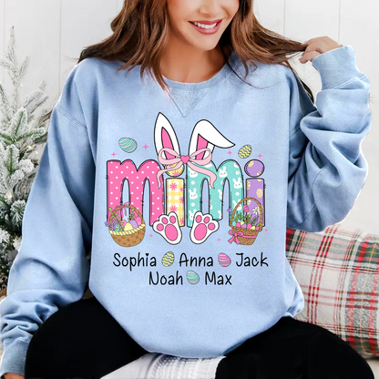 Easter Bunny Coquette Bow Gift For Family, Custom Grandma And Kids Crewneck Sweatshirt