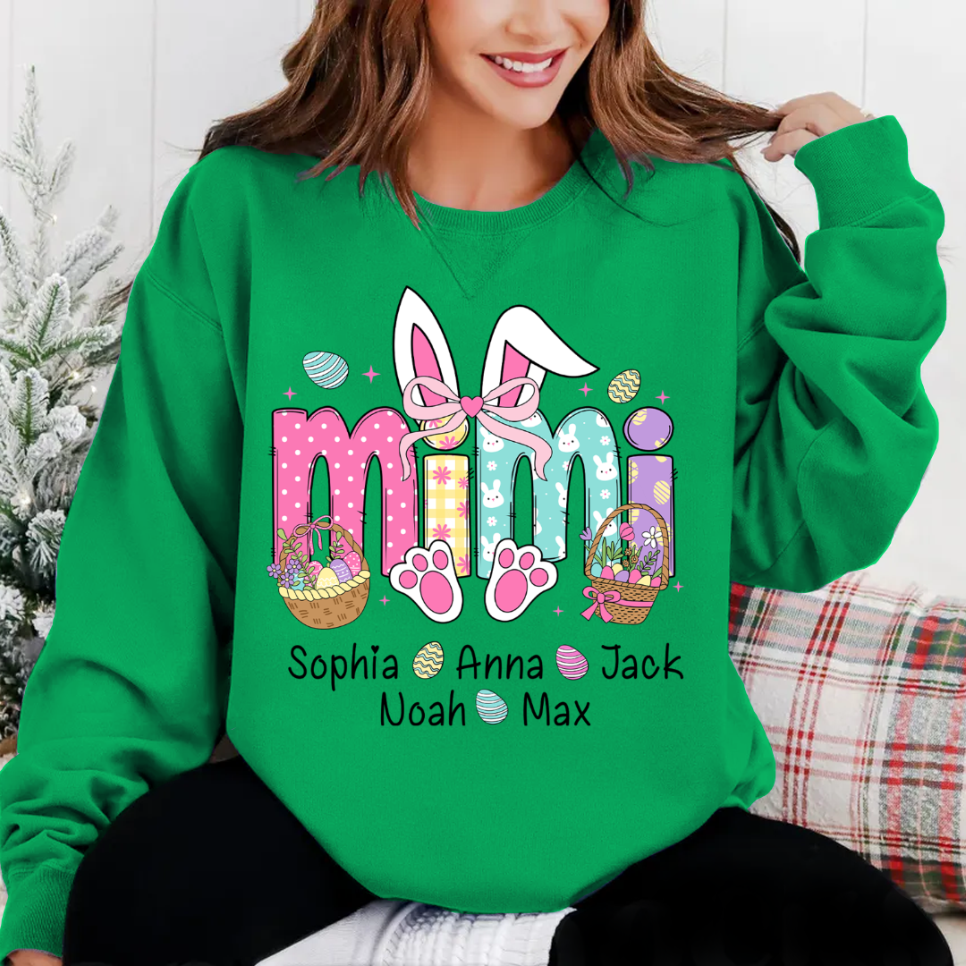 Easter Bunny Coquette Bow Gift For Family, Custom Grandma And Kids Crewneck Sweatshirt