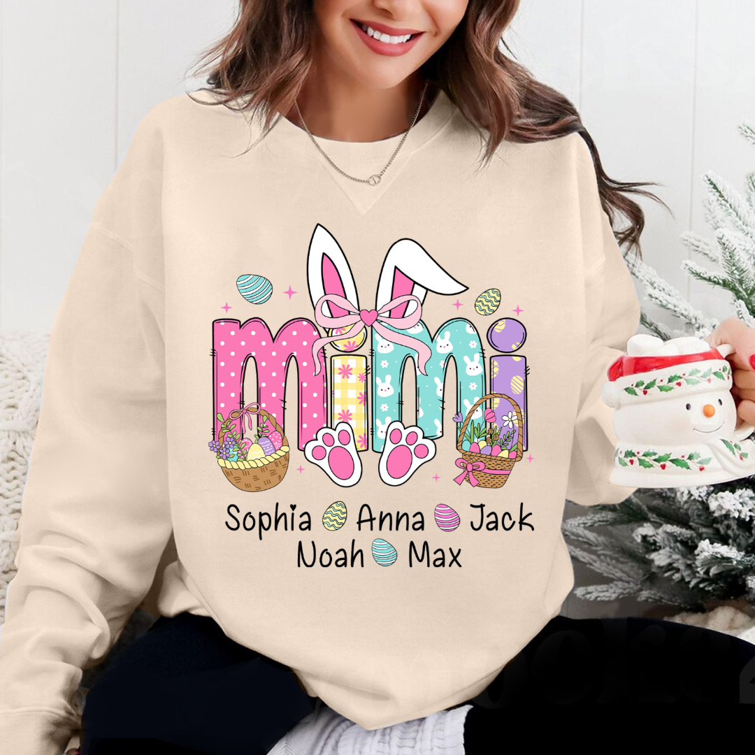 Easter Bunny Coquette Bow Gift For Family, Custom Grandma And Kids Crewneck Sweatshirt