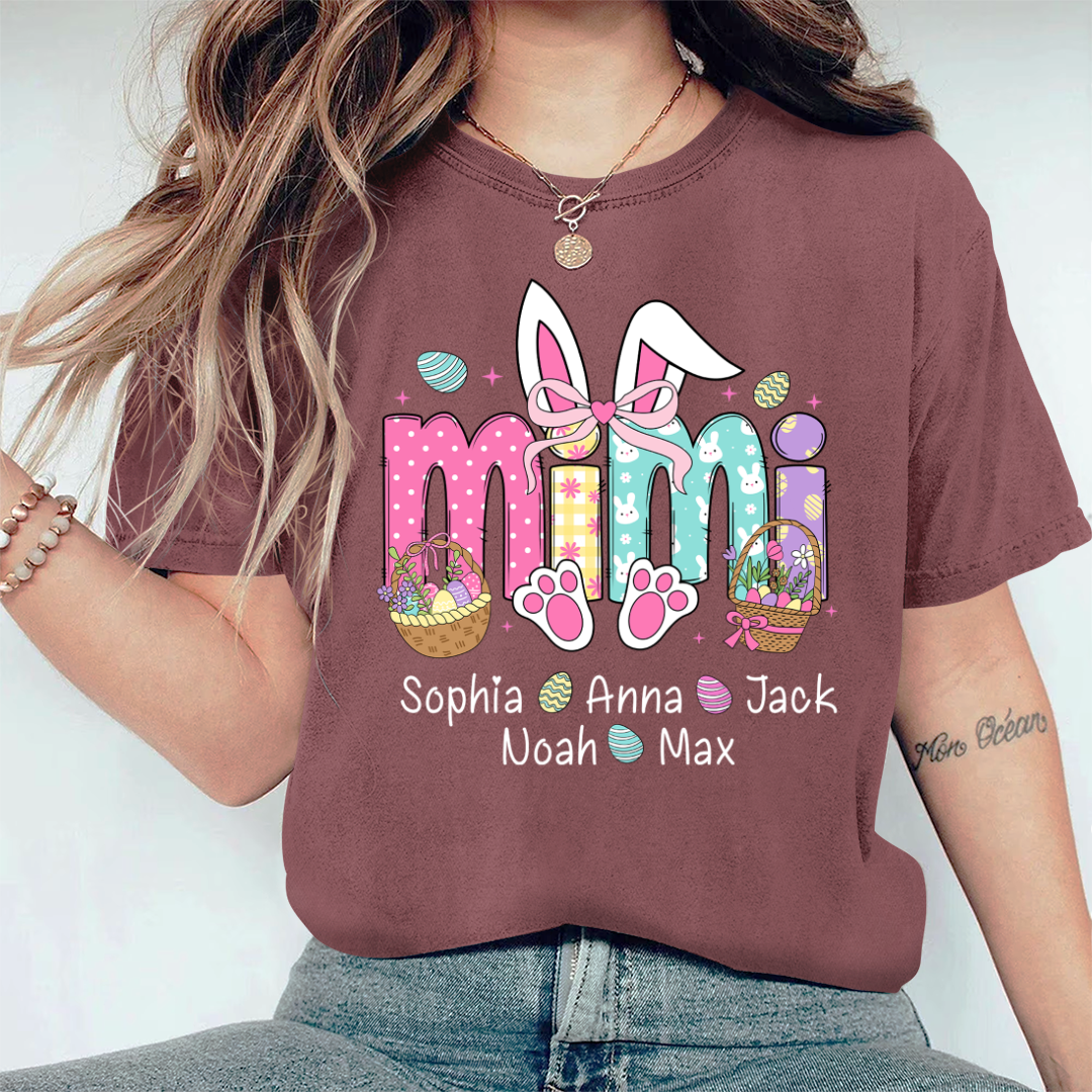 Easter Bunny Coquette Bow Gift For Family, Custom Grandma And Kids Comfort Colors T-Shirt