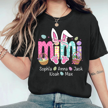 Easter Bunny Coquette Bow Gift For Family, Custom Grandma And Kids Comfort Colors T-Shirt