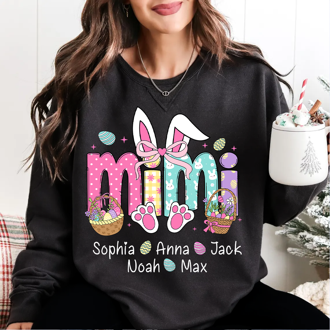 Easter Bunny Coquette Bow Gift For Family, Custom Grandma And Kids Crewneck Sweatshirt