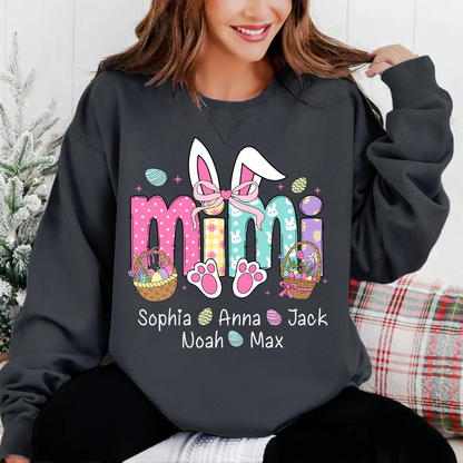 Easter Bunny Coquette Bow Gift For Family, Custom Grandma And Kids Crewneck Sweatshirt