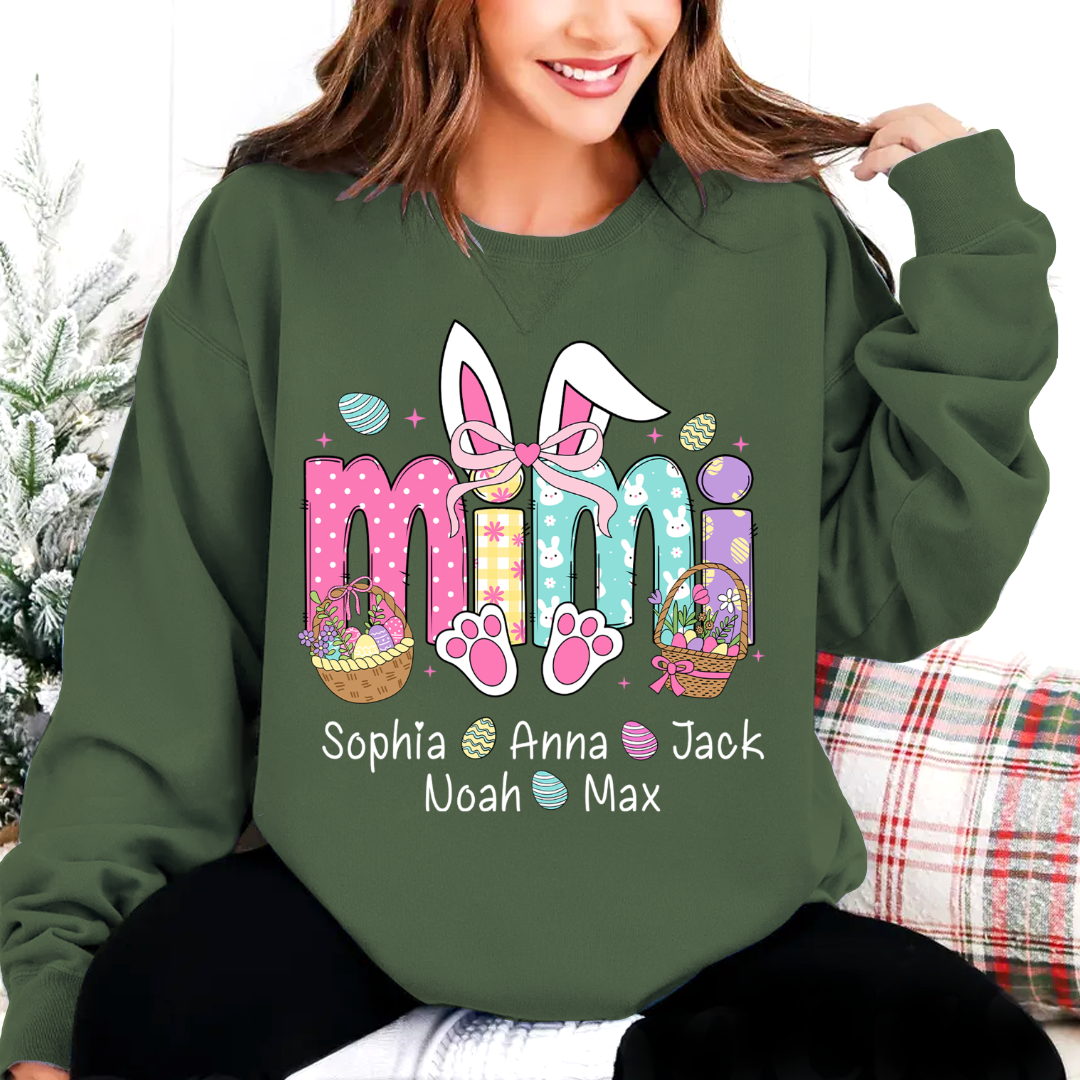 Easter Bunny Coquette Bow Gift For Family, Custom Grandma And Kids Crewneck Sweatshirt