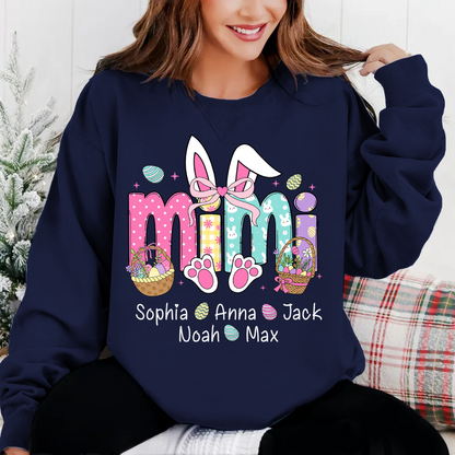 Easter Bunny Coquette Bow Gift For Family, Custom Grandma And Kids Crewneck Sweatshirt