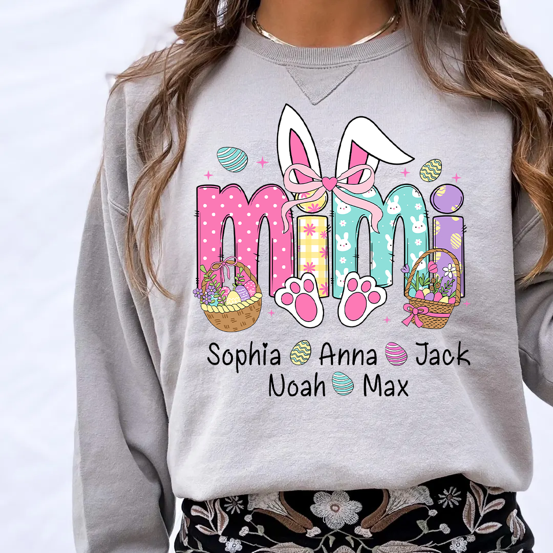 Easter Bunny Coquette Bow Gift For Family, Custom Grandma And Kids Crewneck Sweatshirt