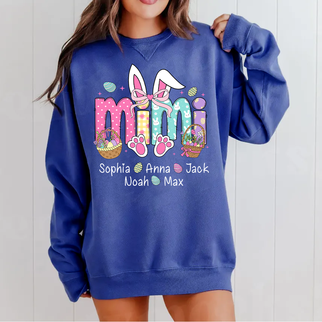 Easter Bunny Coquette Bow Gift For Family, Custom Grandma And Kids Crewneck Sweatshirt