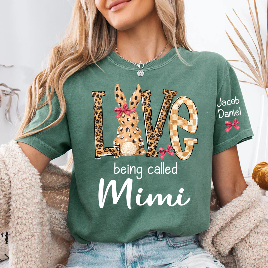 Easter Bunny with Bow Love Being Called Grandma and Grandkids Personalized Shirt
