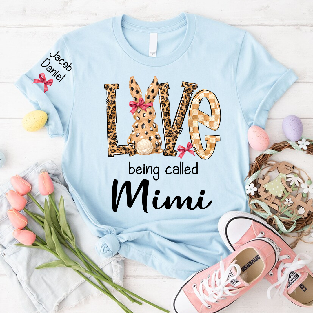 Easter Bunny with Bow Love Being Called Grandma and Grandkids Personalized Shirt