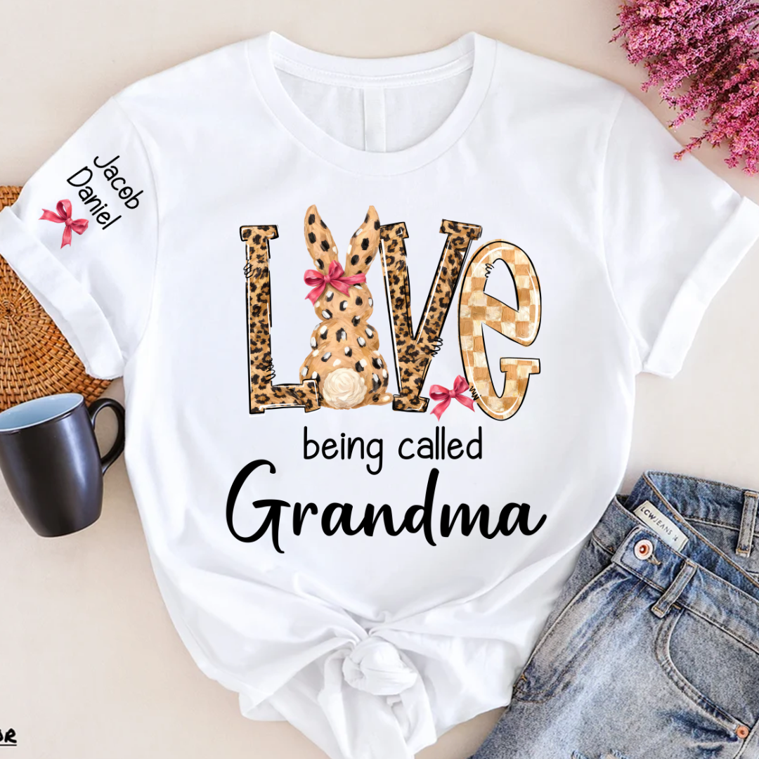 Easter Bunny with Bow Love Being Called Grandma and Grandkids Personalized Shirt
