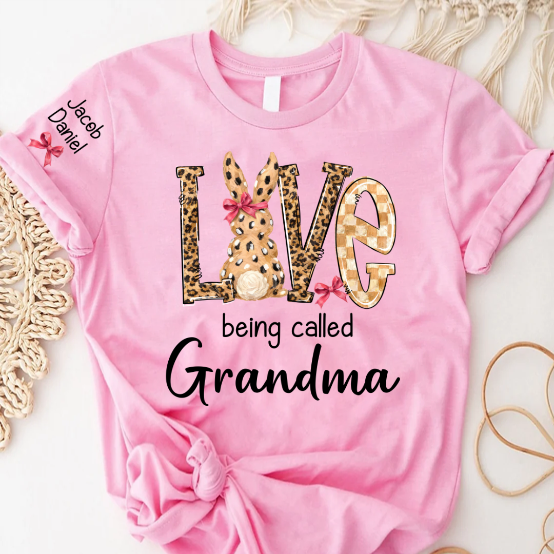 Easter Bunny with Bow Love Being Called Grandma and Grandkids Personalized Shirt