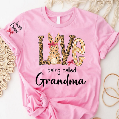 Easter Bunny with Bow Love Being Called Grandma and Grandkids Personalized Shirt