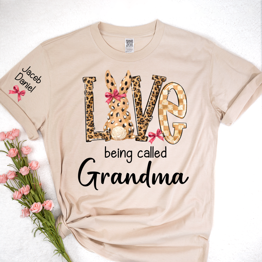 Easter Bunny with Bow Love Being Called Grandma and Grandkids Personalized Shirt