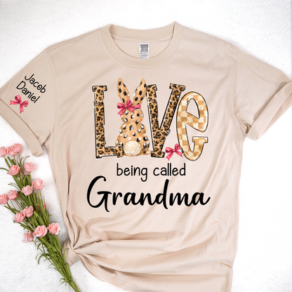 Easter Bunny with Bow Love Being Called Grandma and Grandkids Personalized Shirt