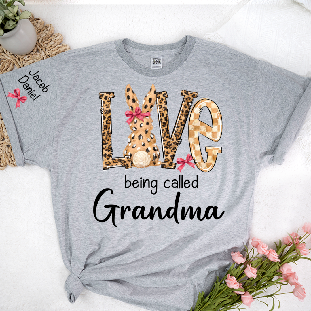 Easter Bunny with Bow Love Being Called Grandma and Grandkids Personalized Shirt