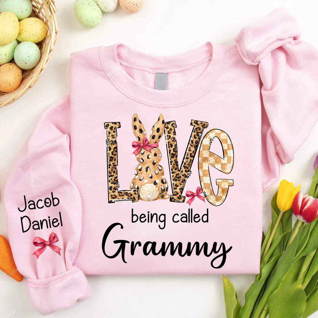 Easter Bunny with Bow Love Being Called Grandma and Grandkids Personalized Shirt