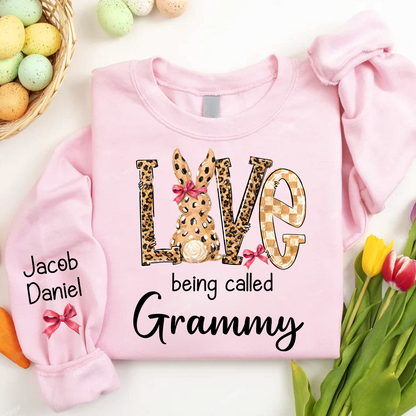 Easter Bunny with Bow Love Being Called Grandma and Grandkids Personalized Shirt
