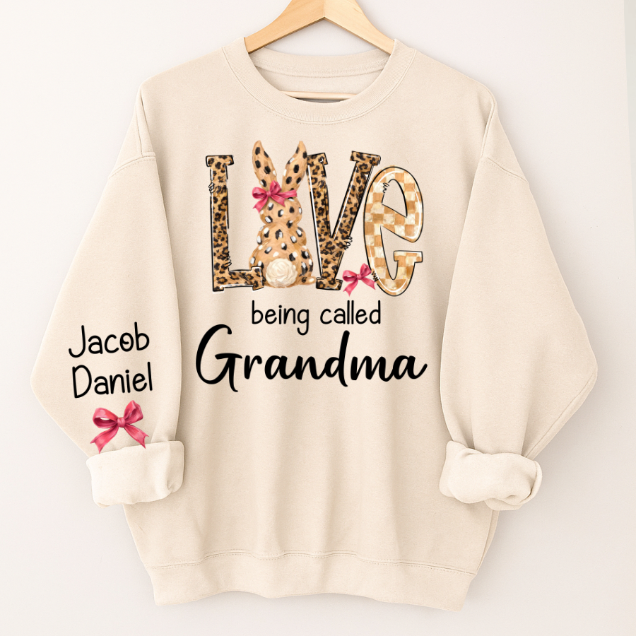 Easter Bunny with Bow Love Being Called Grandma and Grandkids Personalized Shirt