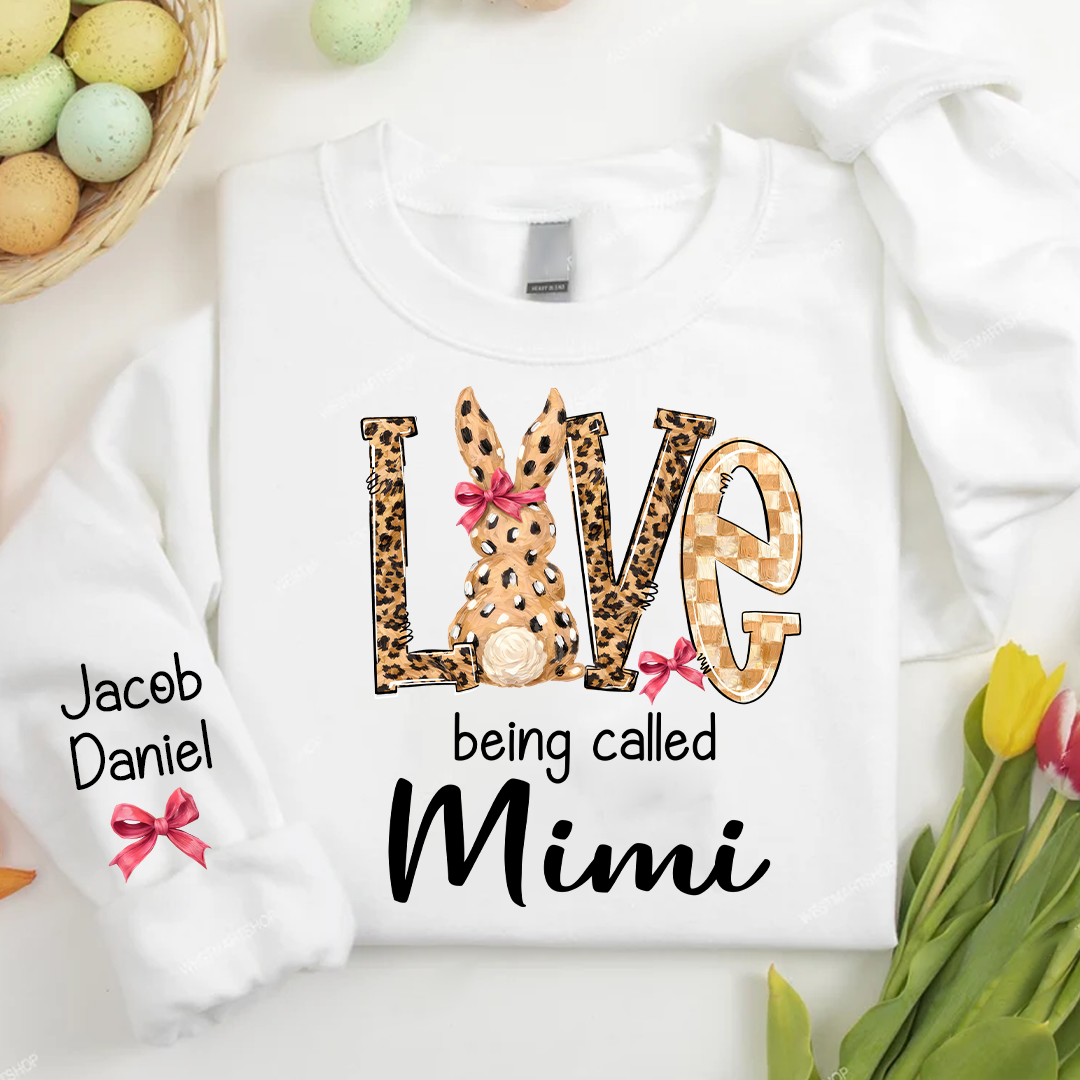 Easter Bunny with Bow Love Being Called Grandma and Grandkids Personalized Shirt