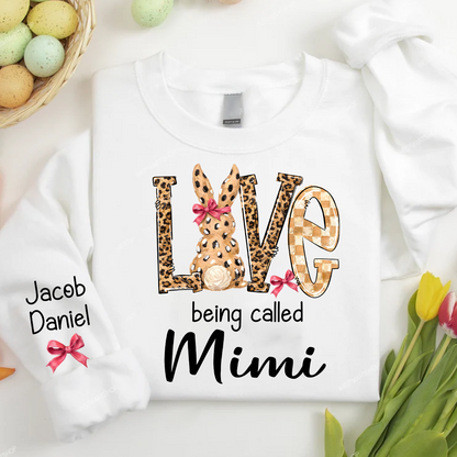 Easter Bunny with Bow Love Being Called Grandma and Grandkids Personalized Shirt